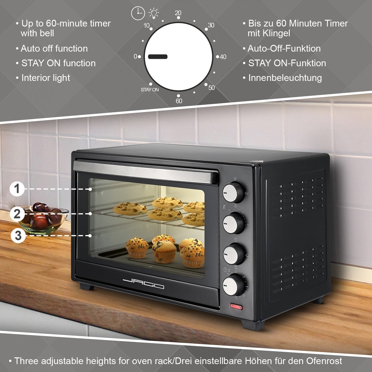 Jago Mini-oven 60l - zwart