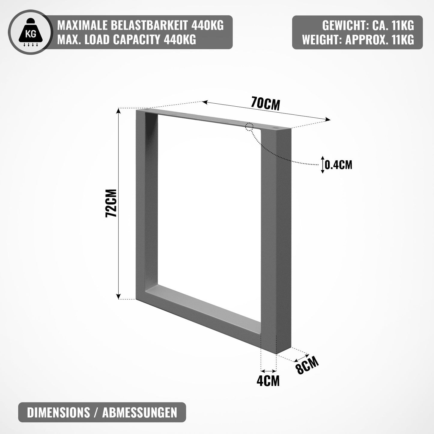 Miadomodo Tafelpoten - 70x72 antraciet