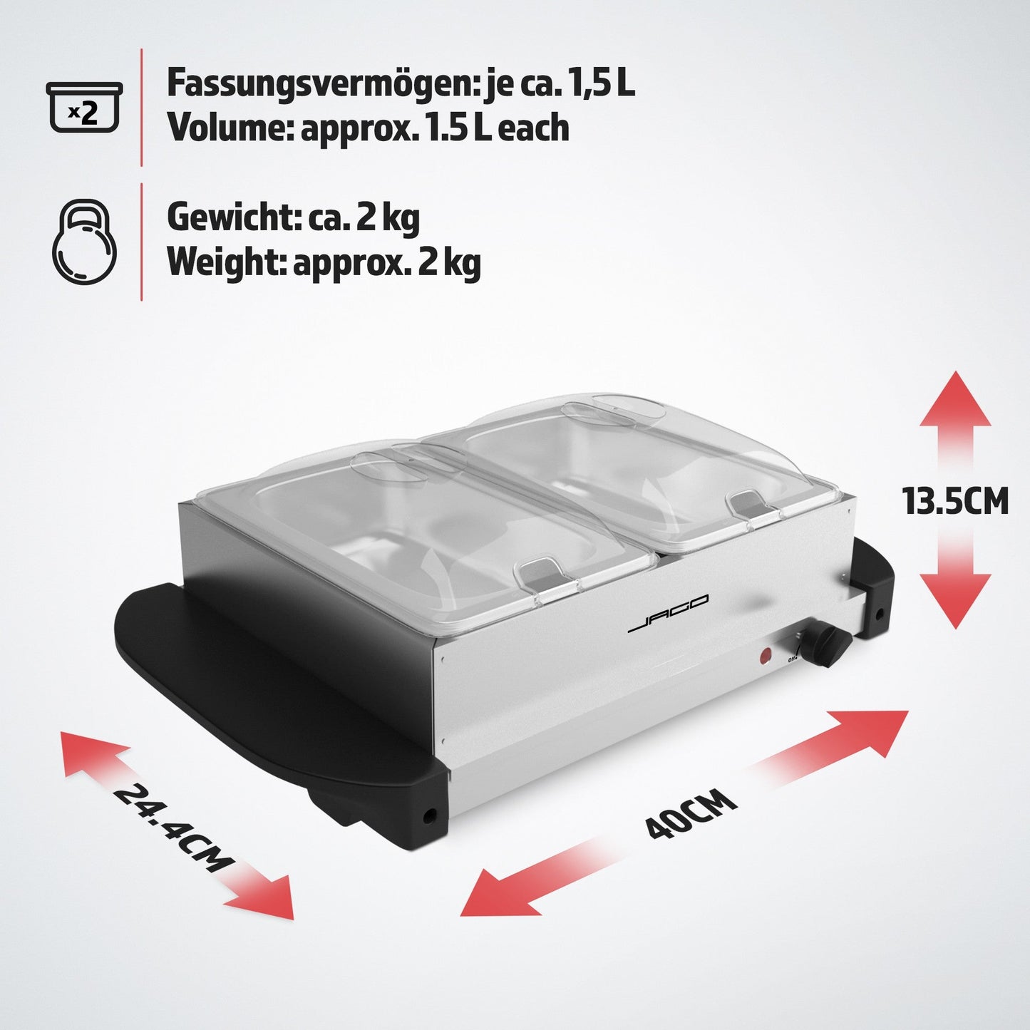 Jago Buffetverwarmer-2x1,5L