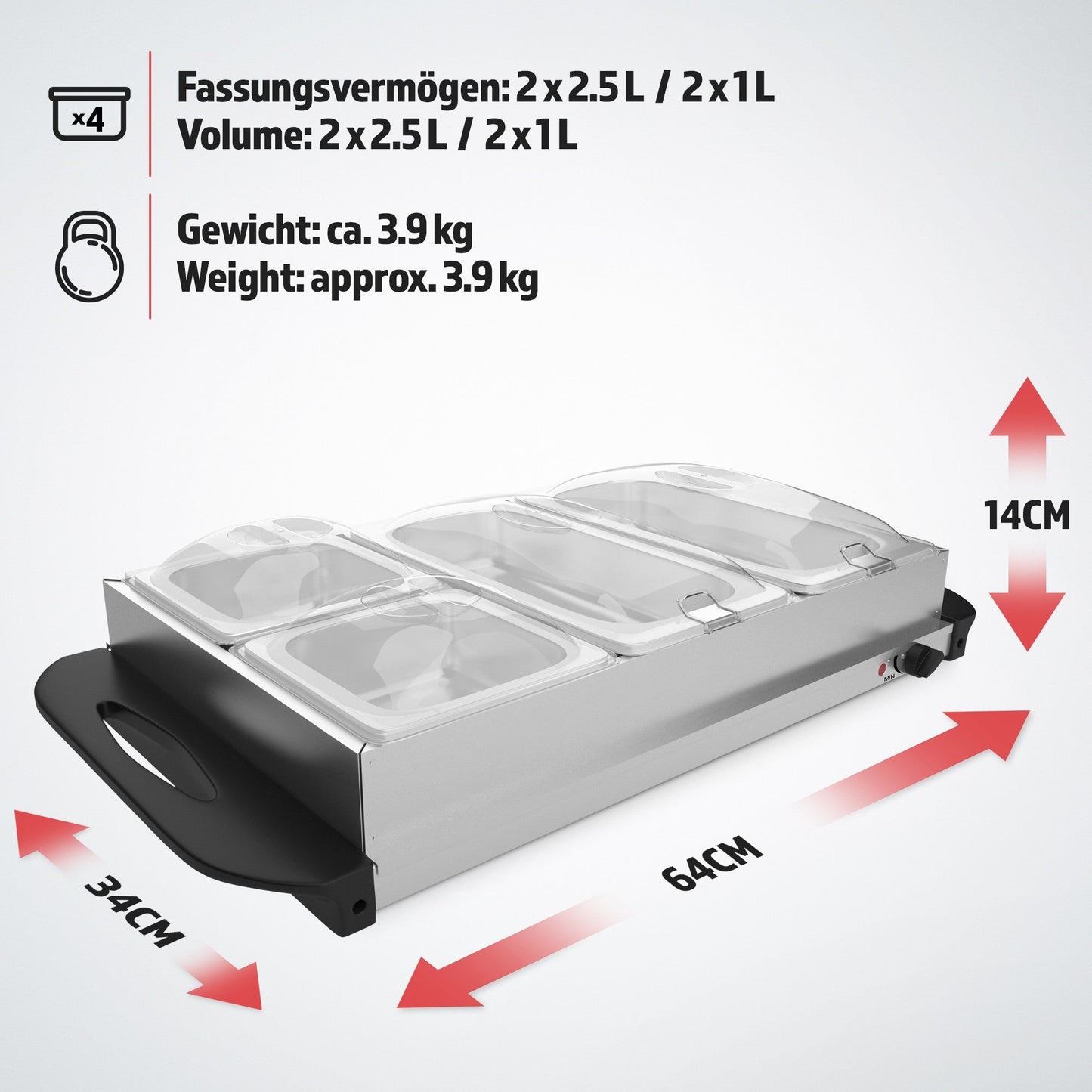 Jago Buffetverwarmer-2x2,5L+2x1L