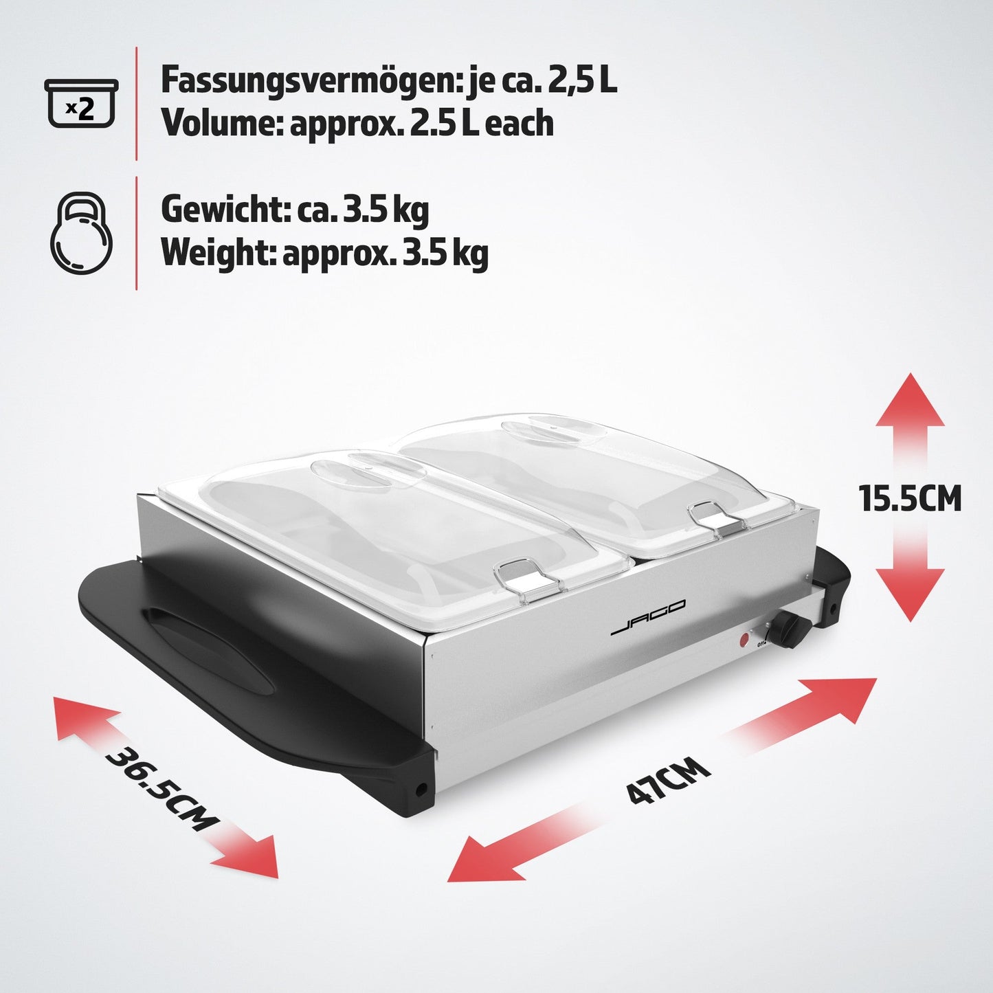 Jago Buffetverwarmer-2x2,5L set van 2